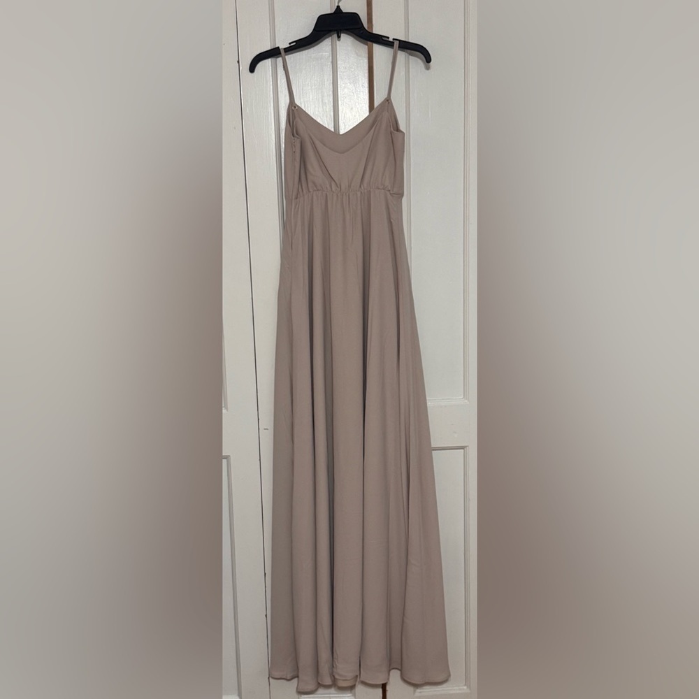 Show Me Your MuMu Faith Maxi Formal Bridesmaid Dress in Soft Beige Chiffon - Picture 7 of 9